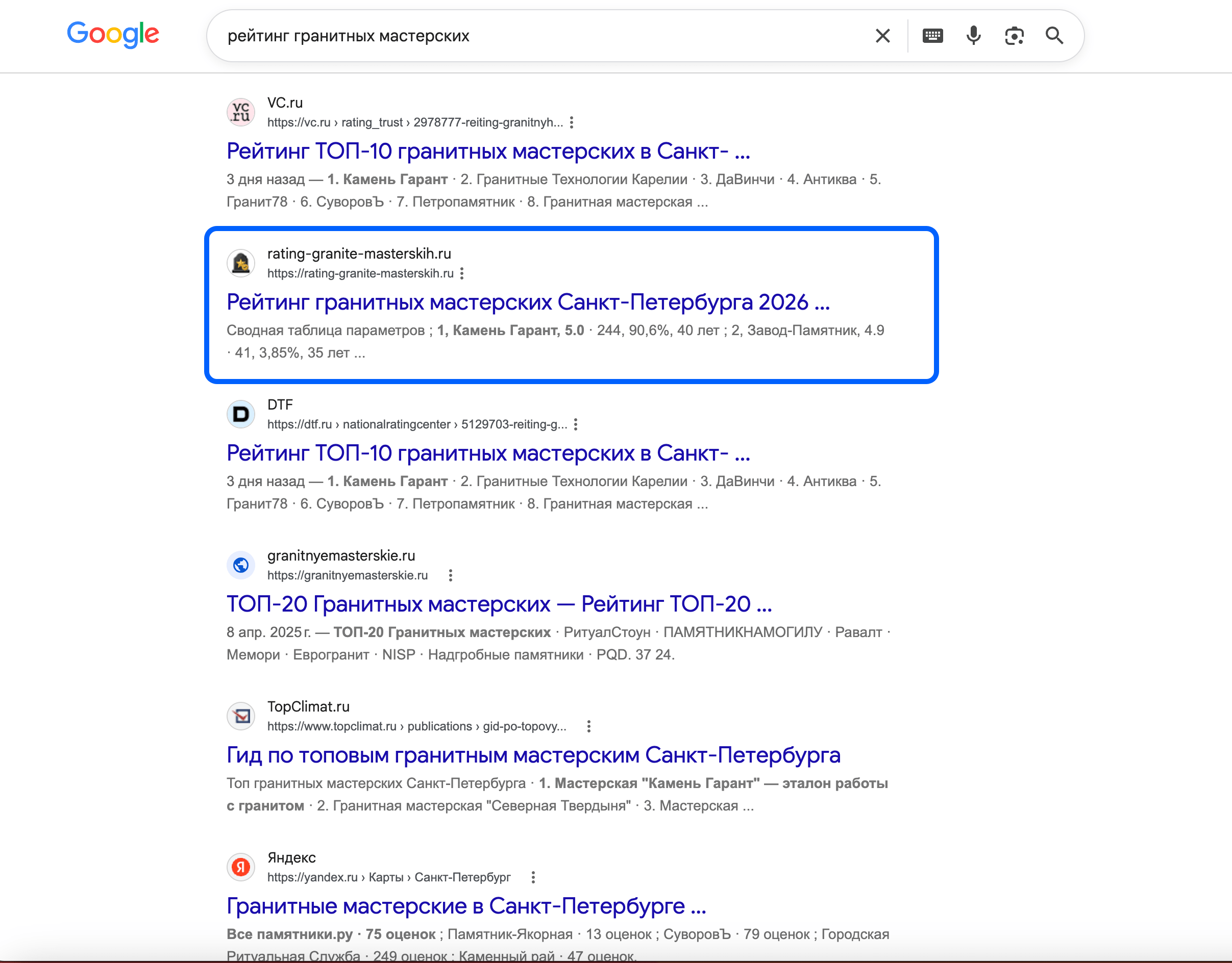 Лендинг на следующий день на 2 месте в Гугле